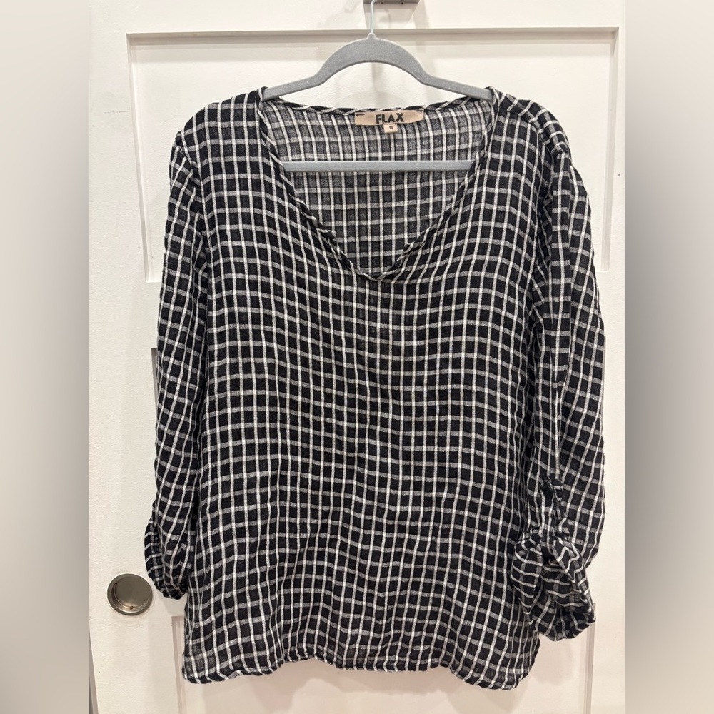 Flax Black & White Checked Linen V-Neck Tunic Lagenlook